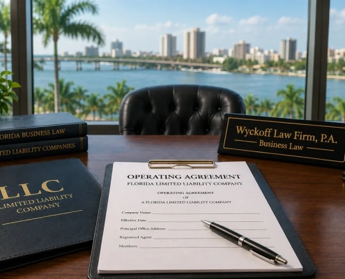 Florida LLC lawyer operating agreement document on desk in law office setting
